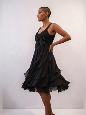 Bisou Bisou Vintage Michele Bohbot Chiffon and Ostrich Feather Dress